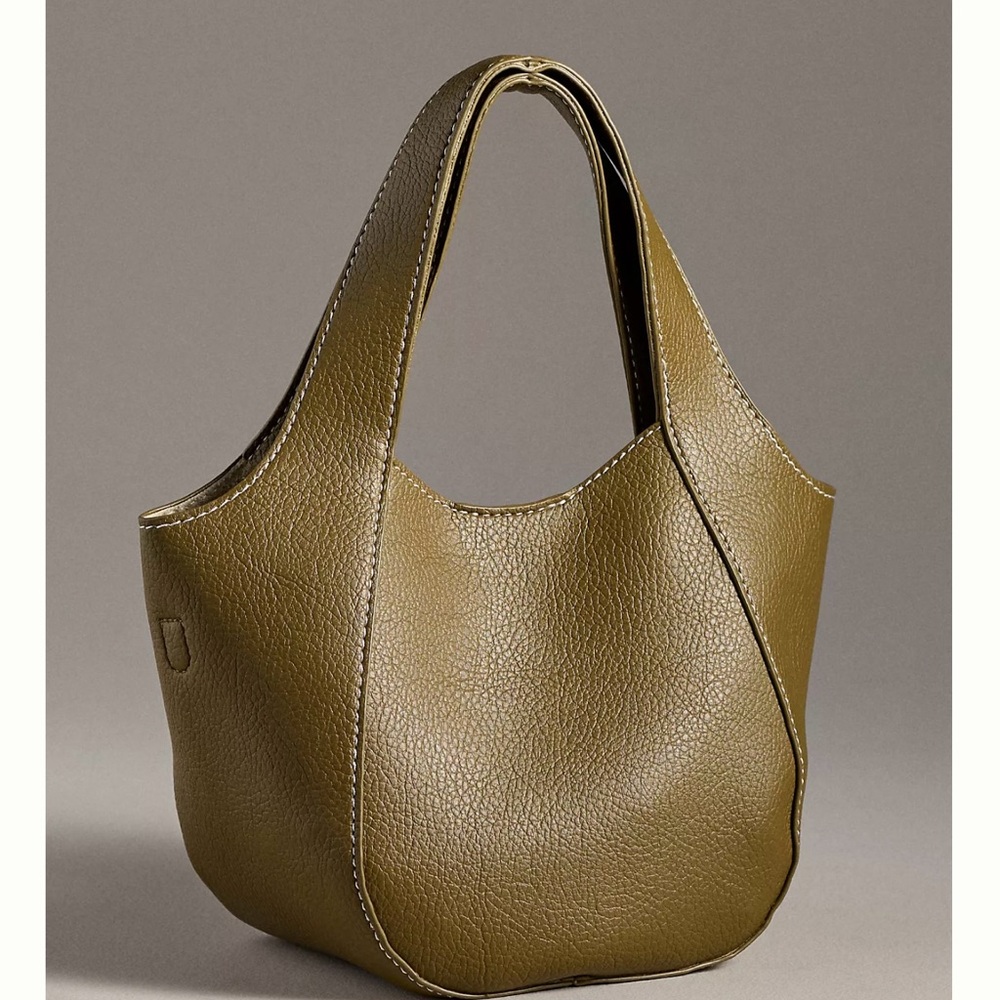 The Sonia Mini Slouchy Tote Bag Olive Green Leather Tote Bag